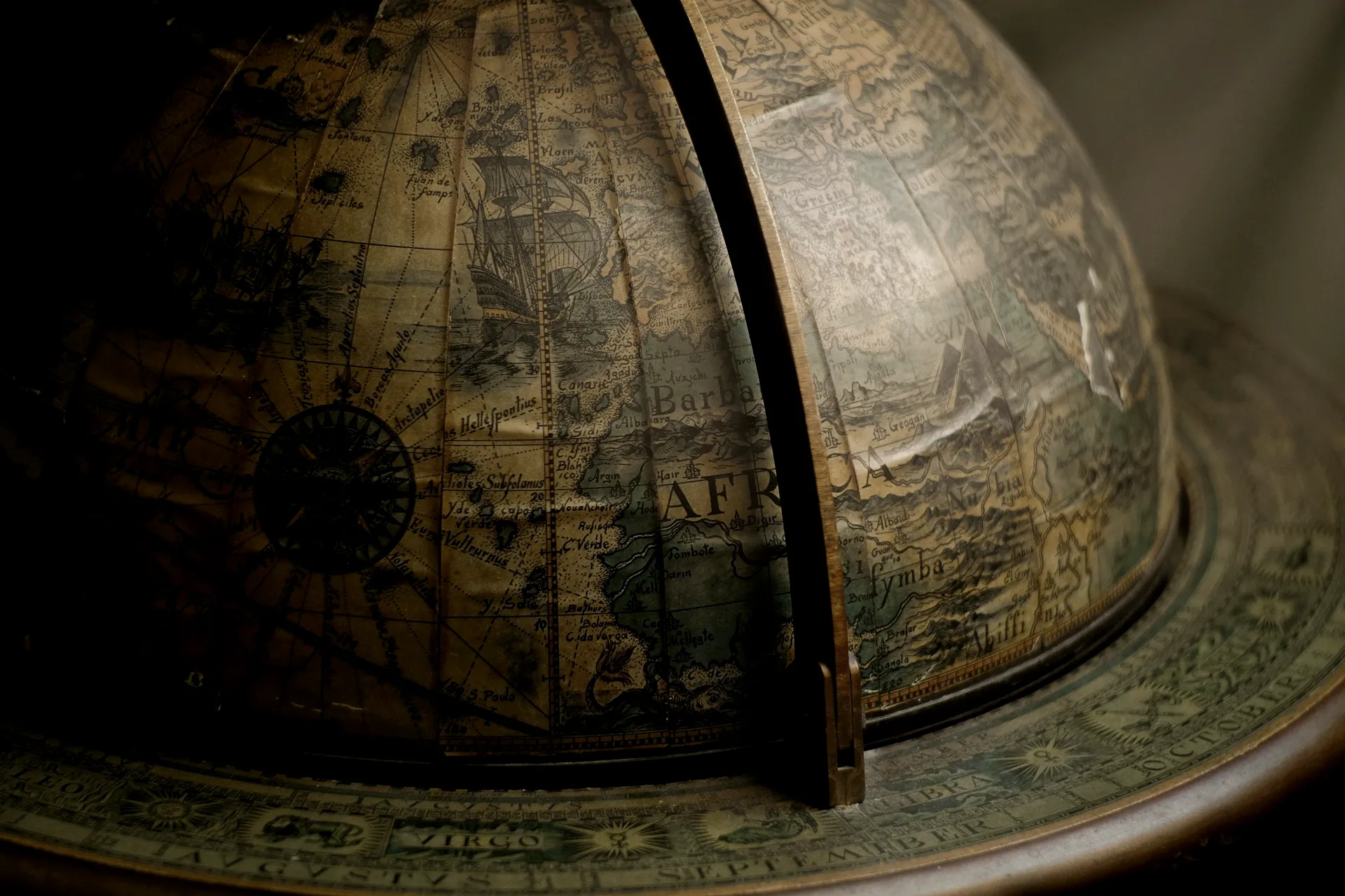 Antique globe, Africa and the Atlantic